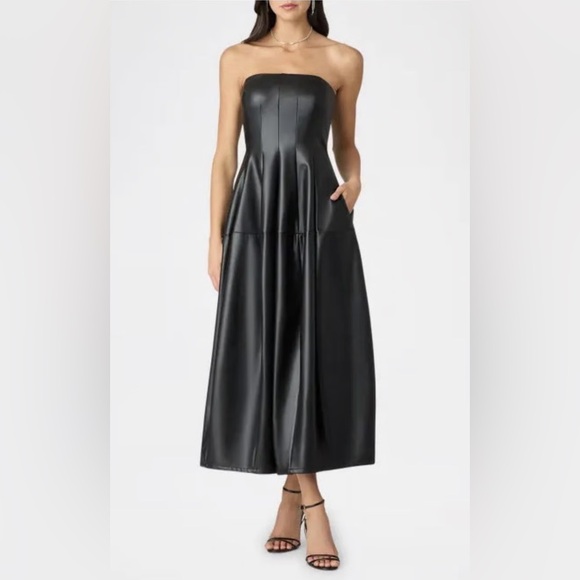 Shoshanna Dresses & Skirts - Shoshanna Celia Midnight Black Faux Leather Midi Dress size 6 NWT
